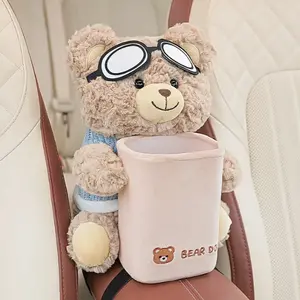 1pc Cute Bear Car Tissue Holder & Trash Can 2-in-1 - Adorable Teddy Bear Design with Fashion Glasses & Overalls, Durable Fabric Car Organizer for Armrest Storage, Compact Car Interior Accessories for All Vehicles, Car Trash Can, Car Tissue Holder