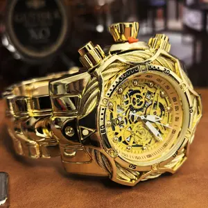 Street Style Punk Oversized Men's Watch Stainless Steel Gold Design Exquisite Gift Box Packaging Perfect for Holidays