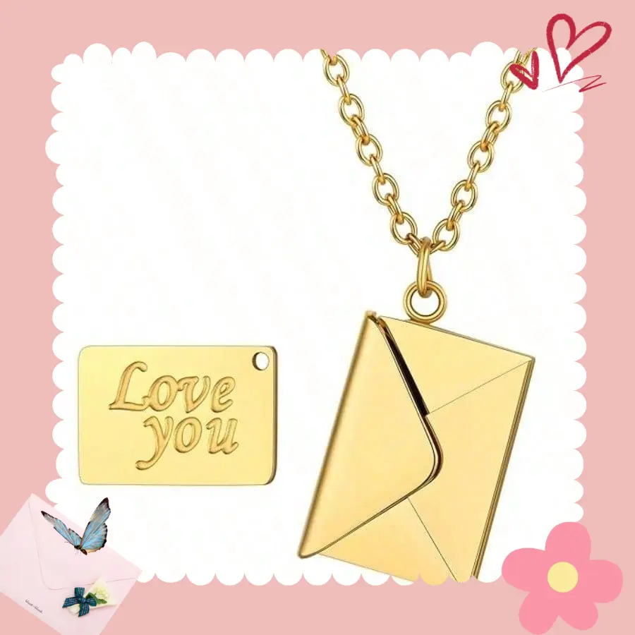 Personalized Envelope Necklace - Cadmium-Free Female Costume Jewelry Gift for Mom, Mother’s Day, Birthday, Christmas, Engagement, Dainty, Adjustable, Envelope Locket, Stainless Steel, Women