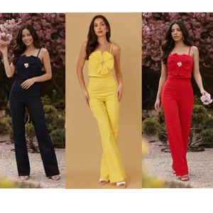 DENIM FLOWER POP SETS - OVERSIZED FLOWER TOP WITH ADJUSTABLE STRAPS - FULL ZIPPER ON THE BACK - SOLID PANTS