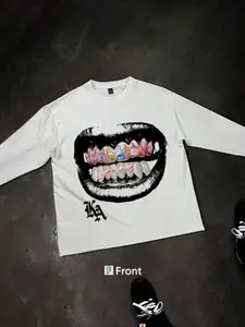 Men's Long Sleeve Graphic T-Shirt, Slim Fit Mouth Pattern, Casual Home Wear, Fashionable Daily Street Style, Perfect Gift Choice