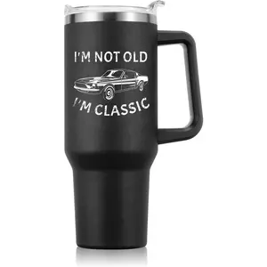 40oz Tumbler with Handle and Straw for Men, I am Not Old Funny Christmas Gifts for Dad Husband Grandpa, Large Insulated Mug, Stocking Stuffer Idea - Black 40 OZ Stainless Steel Tumbler