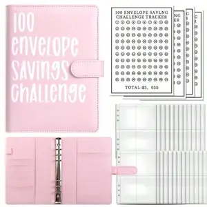 100 Envelopes Money Saving Challenge A5 Binder with Cash Envelopes Budget Book to Save $5050 in 100 Days, Ideal for Budget Planning Money Management Organizer Pvc Durable e Planner sketchbook bible study supplies cute office supplies for work