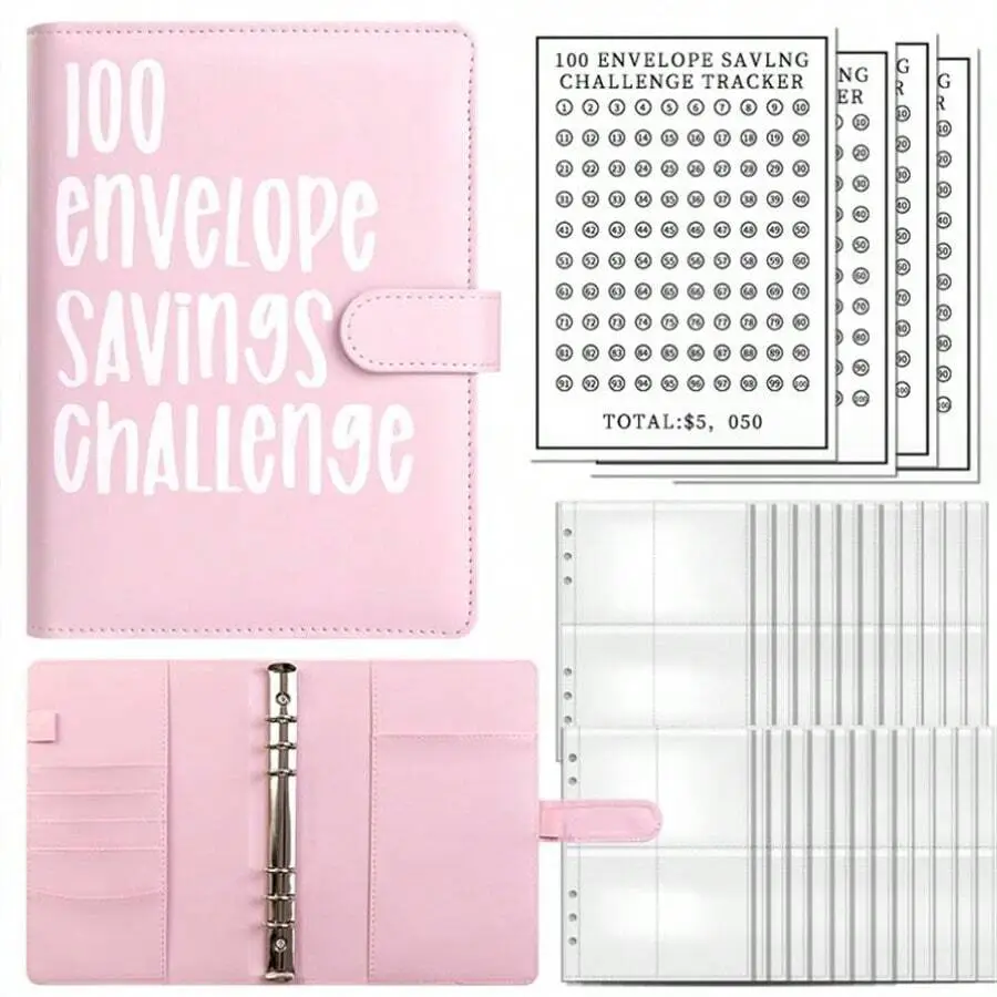 100 Envelopes Money Saving Challenge A5 Binder with Cash Envelopes Budget Book to Save $5050 in 100 Days, Ideal for Budget Planning Money Management O