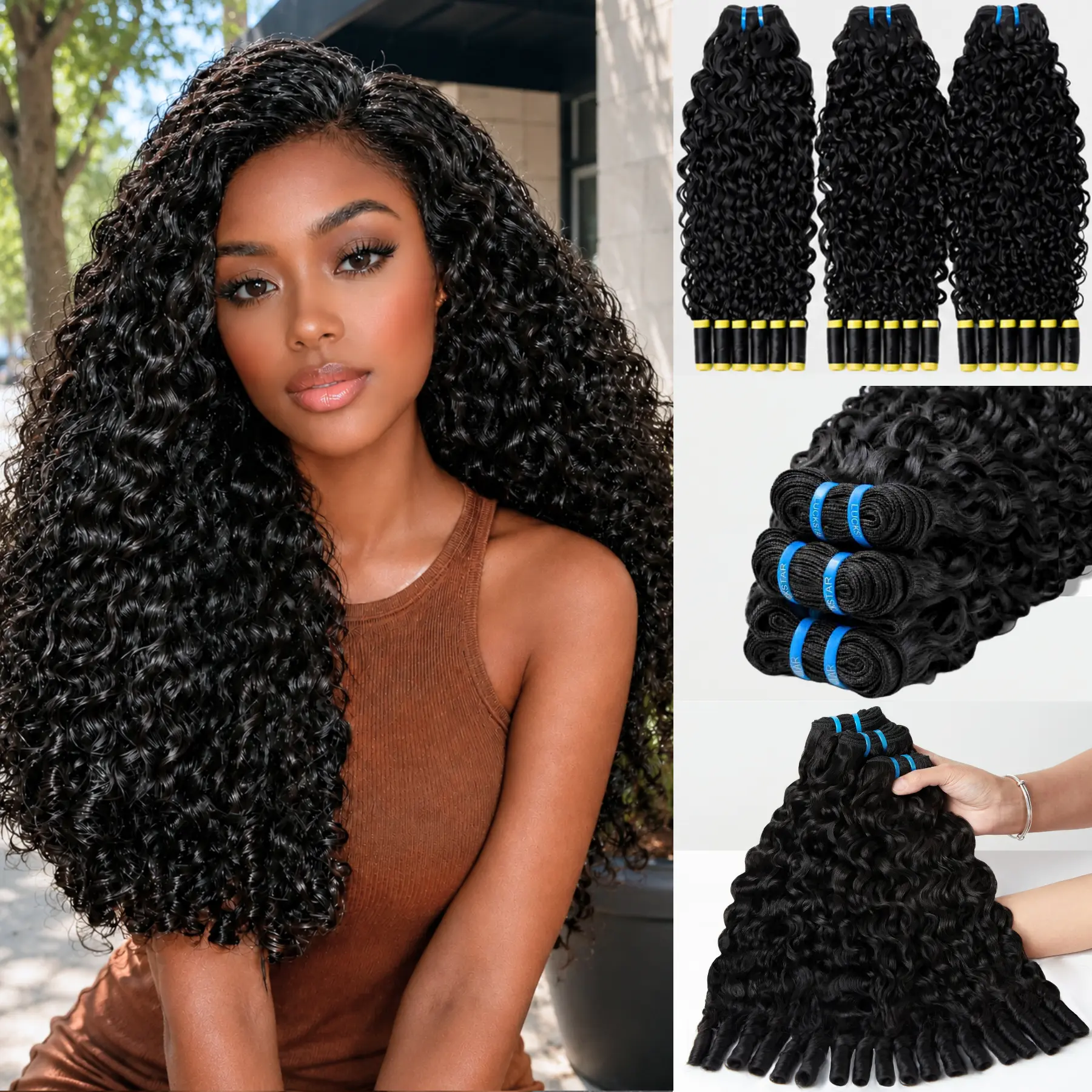 LUCKSTAR #Summervibes Burmese Curly Bundles 100% Unprocessed Raw Human Hair Luxury Natural Color Premium Quality with Protective Foam Multiple Lengths Available