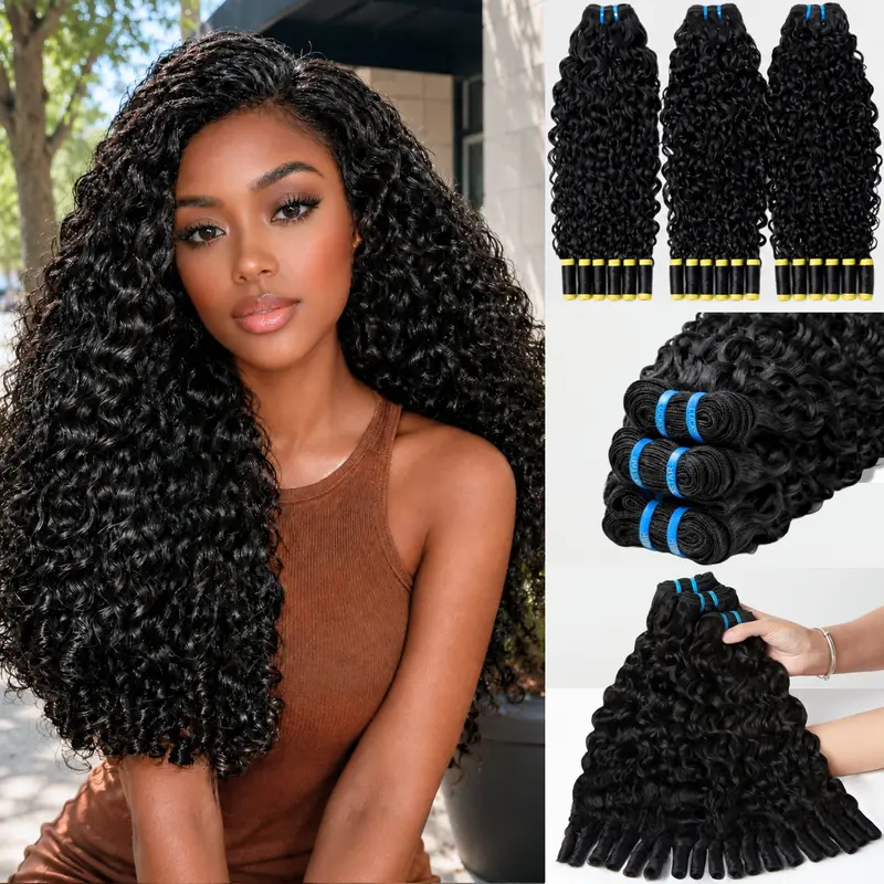 LUCKSTAR Natural Black Burmese Curly Human Hair Bundles 100% Human Hair Double Drawn Suitable for Sew-In and Quick Weave Multiple Lengths Available