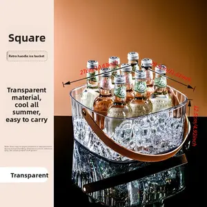 Transparent Plastic Ice Bucket Fruit Champagne Bucket Outdoor Household Portable Beer Beverage Bucket Retro Simple Large Capacity