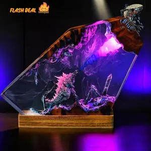 Handmade Godzilla Resin Sculpture – Unique Epoxy Art Diorama, Kaiju-Inspired Collectible Model, Bedside Display, Gift for Fans & Him