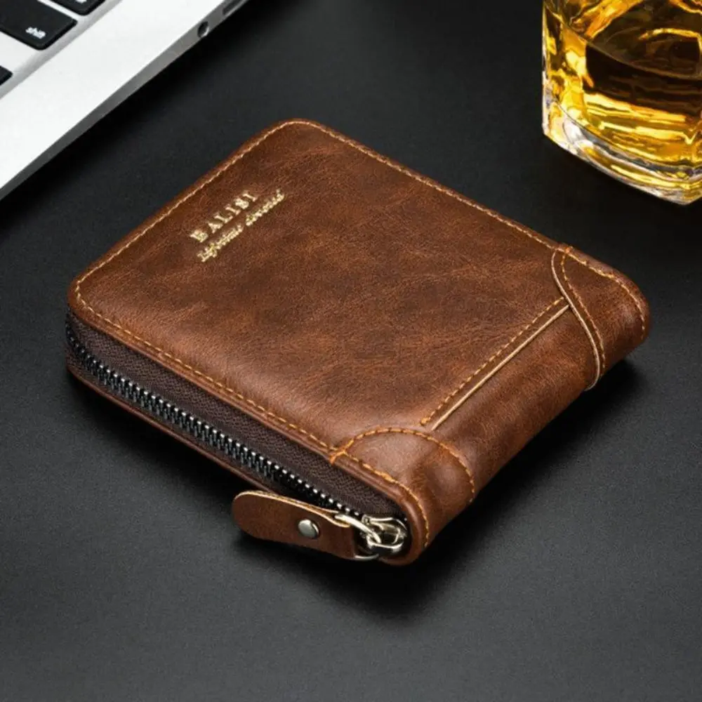 2025 New Men's Wallet - PU Leather, Retro Style, Zipper Closure, Compact Fashion Men's Wallet with Card Holder, Coin Storage & Money Bag (Do Not Wash), Mens Wallet, Compact Men's Wallets,father'sdaygifts