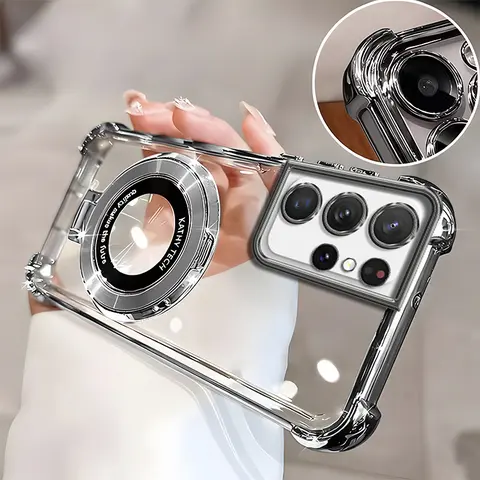 Suitable for [Galaxy S21 Ultra 5g] high-end phone case🥰, Electroplated Luxury Clear Phone Case with Ring Stand Holder 4-Corner Shockproof Camera Protective Cover 952
