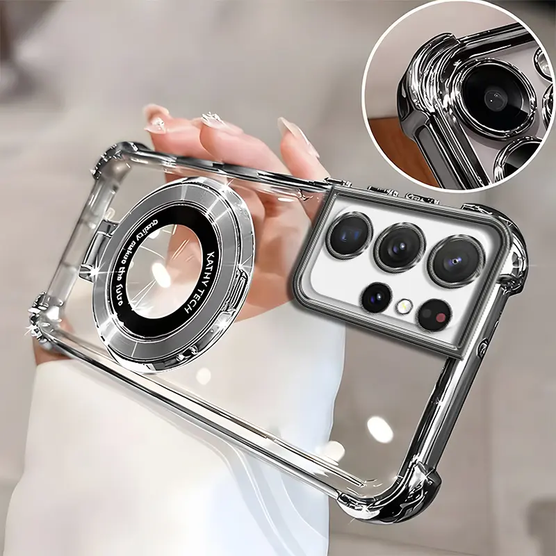 Suitable for [Galaxy S21 Ultra 5g] high-end phone case🥰, Electroplated Luxury Clear Phone Case with Ring Stand Holder 4-Corner Shockproof Camera Protective Cover 952