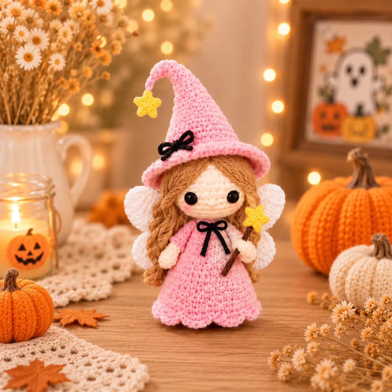 Mini Crochet Witch Doll, Cute Halloween Amigurumi, Handmade Spooky Fall Decor, Witchy Gift, Goth Girl Gift, FREE Crochet Keychain