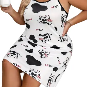 cow print sleeves ladies lettuce trim lounge dress