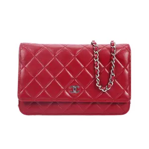 Pre-owned CHANEL Lambskin Wallet on Chain Red Quilted Leather 60195352