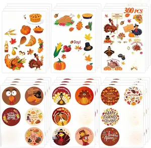 300 PCS Thanksgiving Stickers for Kids, 24 Sheets Happy Thanksgiving Fall Sticker Turkey Stickers Crafts for Kids, Friendsgiving Party Favors Supplies Games Activities Gifts