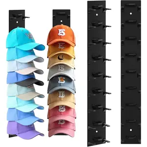 Hat Organizer for Wall, Holds Up to 18 Baseball Caps, 2 Pack Hat Rack Adhesive or Screw Mount, No-Crush Hat Hooks, Easy Install on Smooth Walls, Space-Saving Cap Holder Rack