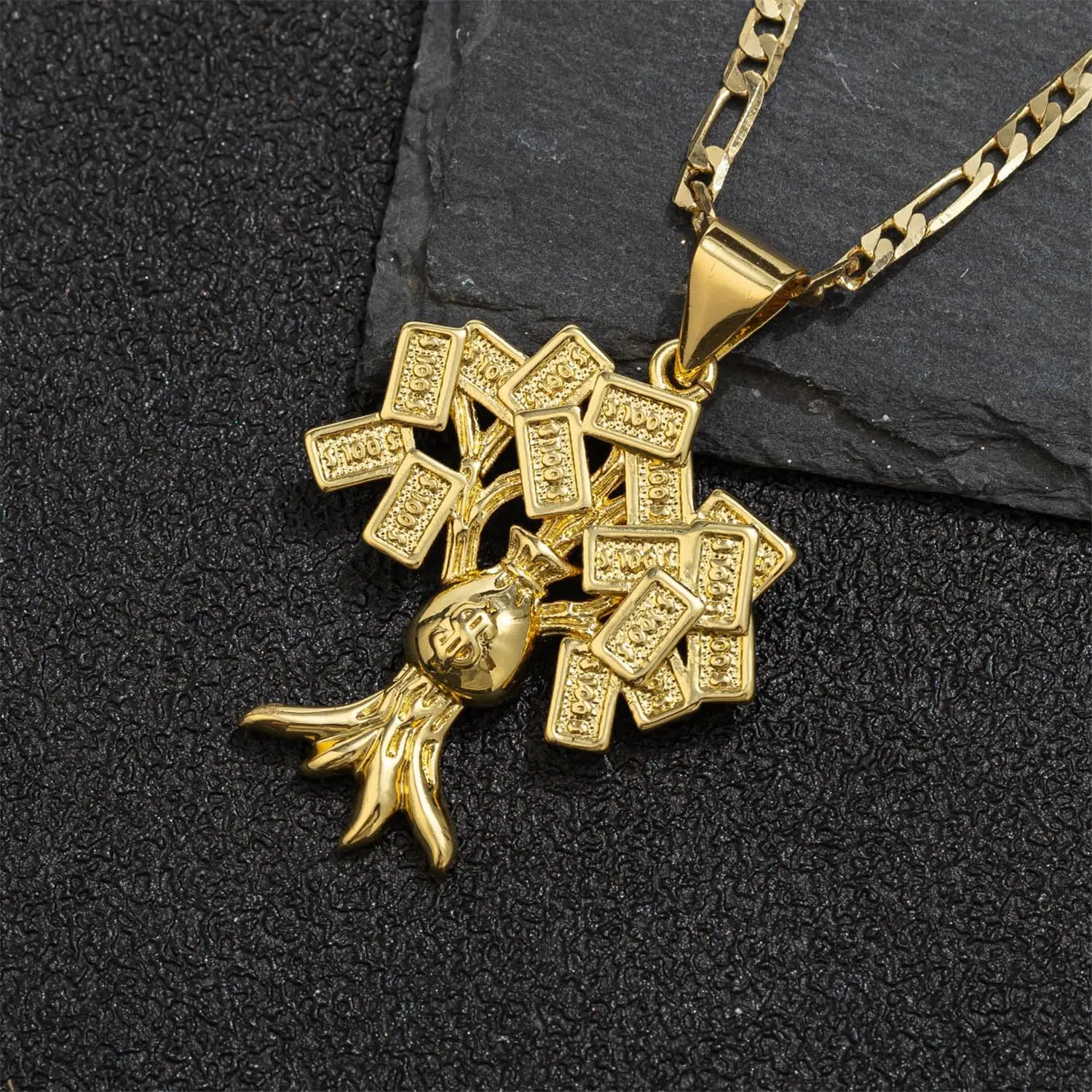 100 Dollar Bill Tree Pendant Necklace for Women Men Money Tree Pendant 3mm  Flat Figaro Chain Necklace 18/22 inches - TikTok Shop
