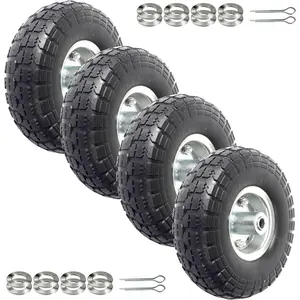 (4-Pack) 10-Inch Solid Rubber Tire Wheels - Replacement 4.10/3.50-4" Flat Free Tire with 5/8" Bearings, 2.2" Offset Hub -  for Lawn Garden Cart, Hand , Wheelbarrow, Utility Cart