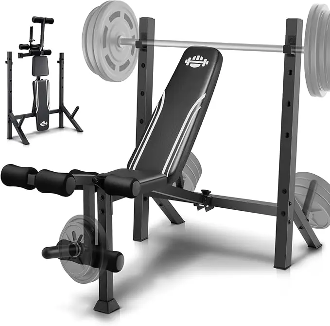 OPPSDECOR 900 LBS Weight Bench Set with Squat Rack, Adjustable Bench Press Set with Leg Extension and Leg Curl, Foldable Flat/Incline/Decline Workout Bench for Home Gym,SummerWins