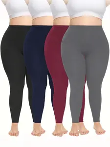 4pcs High-Waisted plus size Yoga Leggings with Pocket for Women - Quick-Dry, Breathable, and Butt Lifting - Perfect for Fall & Winter
