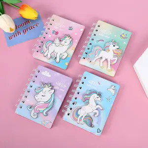 4 3D Unicorn binder notebooks, school season gifts, cute spiral coil diary, mini portable sticker accompanying book, ideal for school season