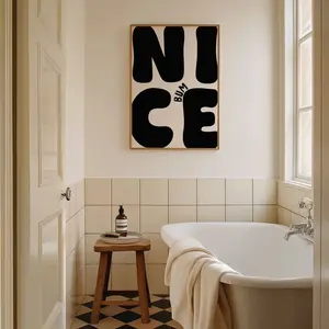 Nice Bum Poster | Funny Neutral Bathroom Typography Wall Art, Minimal Restroom Decor H