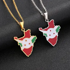 Burundi map pendant necklace stainless steel necklace unisex couple fashion necklace