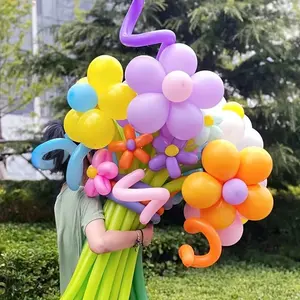 Colorful Balloon Bouquet, 10pcs/set Long Balloon Flower Bouquet, Balloon for Wedding & Party Background Decoration
