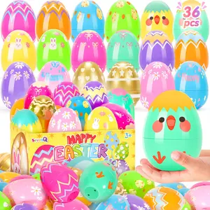 Colorful/Golden Plastic Easter Eggs Empty 36Pcs 3.15" /48 Pcs with Squishy Toys Cars Erasers Stamps for Kids Party Favors Pinata Treasure Box Candy Goodie Bags Fillers Egg Hunt Essentials