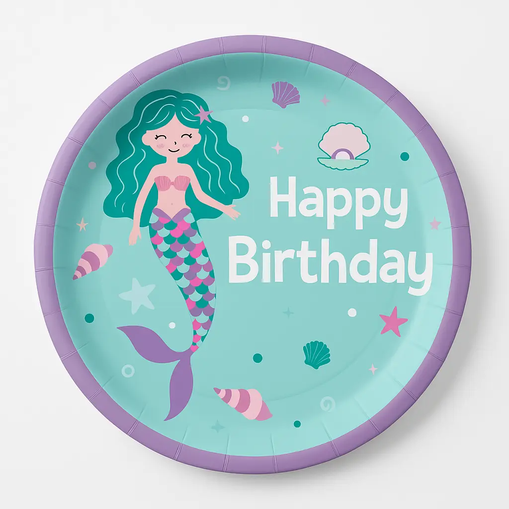 8.5" Mermaid Birthday Paper Plates - Set of 8