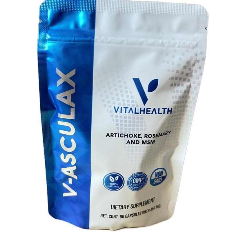 Vital Health V-ASCULAX Artichoke Rosemary & MSM Supplement for Circulation & Wellbeing 100% Natural Vegan Non-GMO GMP Certified 60 Capsules