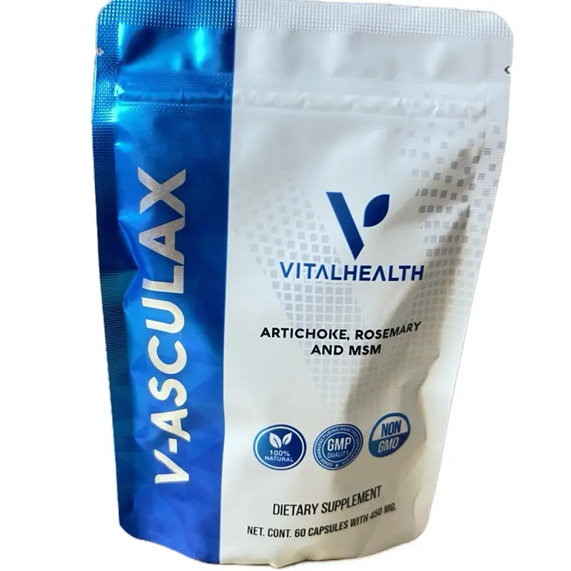 Vital Health V-ASCULAX Artichoke Rosemary & MSM Supplement for Circulation & Wellbeing 100% Natural Vegan Non-GMO GMP Certified 60 Capsules