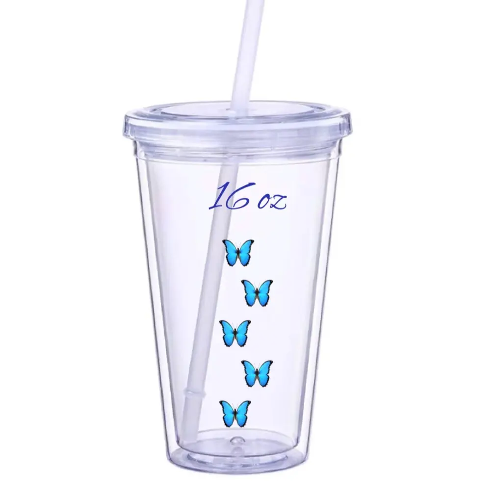 16 oz Custom Snow Globe Plastic Cup with lid & straw