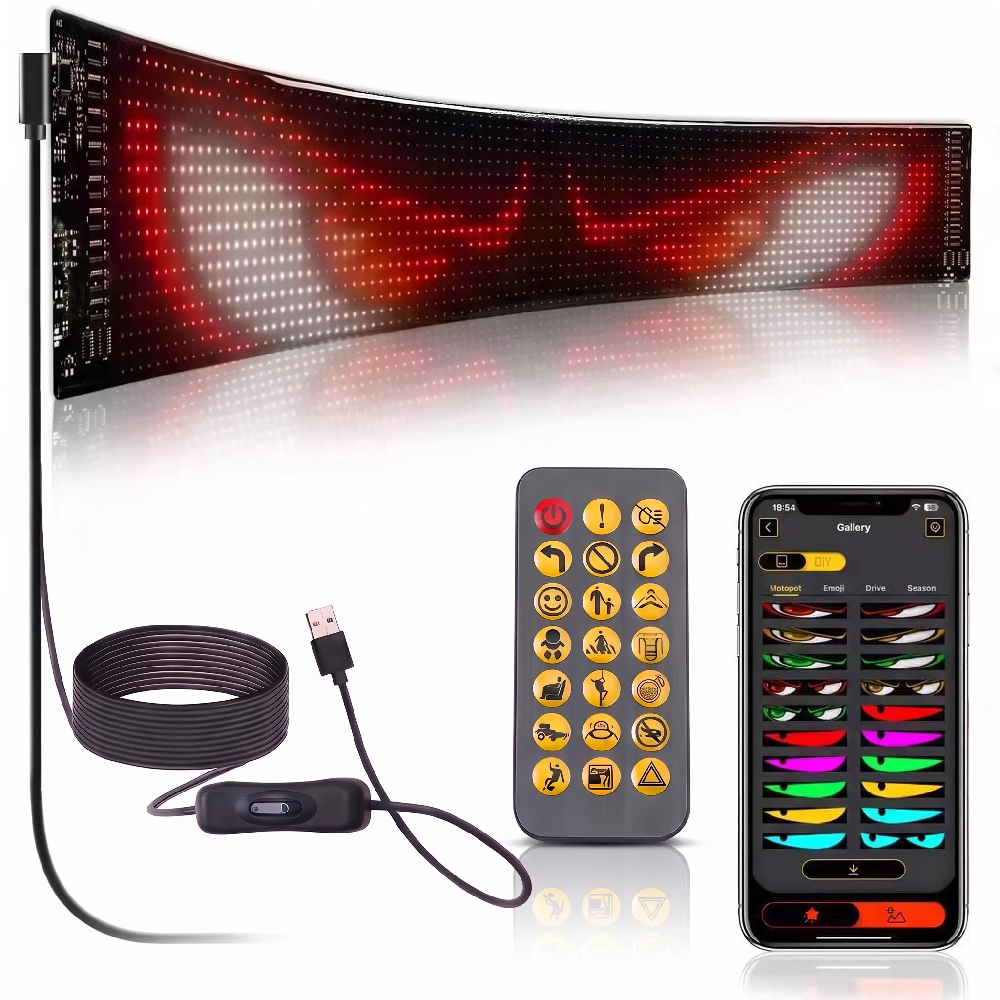 Car Truck Flexible LED Display Panel, USB Powered Bluetooth APP Controlled, Programmable Scrolling LED Sign for Advertising Party Festival Pickup-YY
