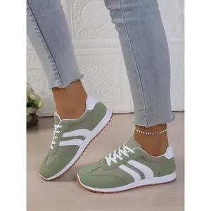 Women's Colorblock Vintage Sneakers, Striped Design Lace-Up Running Shoes, Fashionable Comfortable Footwear for Daily Commute & School