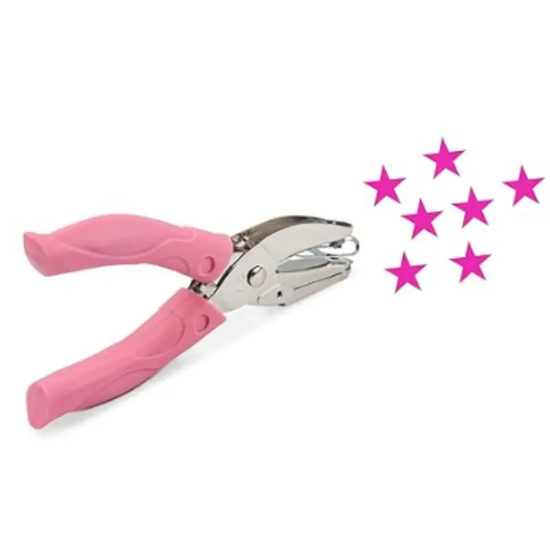 Star Shape Hole Handhold Single Paper Hole Punch for Paper and Crafts, 1/4 inch Smooth Hole Puncher with Pink Soft Thick Silicone Cover, Girly Office Supplies, Classroom Supplies
