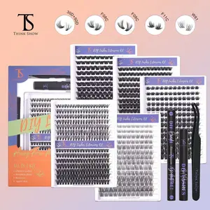 ThinkShow Fluffy Makeup Look DIY Lashes Cluster Kit 3D Effect 8-18mm MIX 168PCS Synthetic Lash Extensions at Home False Eyelashes with Glue Tools Set  eyelash application natural eyelash extension