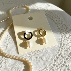 Gold Hoop Pearl Drop Earrings, Dainty Everyday Jewelry for Women