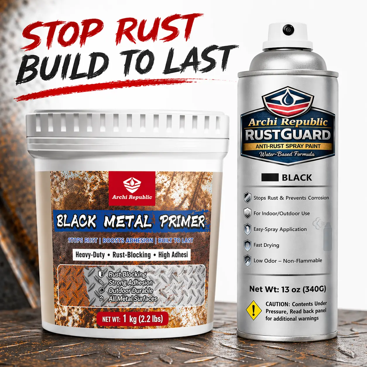 ARCHI REPUBLIC Black Metal Primer & Rust Converter – Heavy-Duty Rust Protection Coating for All Metal Surfaces, Long-Lasting Rust-Proof Formula
