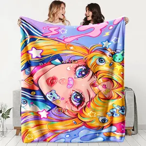 Cyberpunk Style Sailor Moon Sweet Cool Theme Digital Print Flannel Blanket, Soft Lightweight Warm, Perfect for Bed Sofa Office Camping Travel Gift