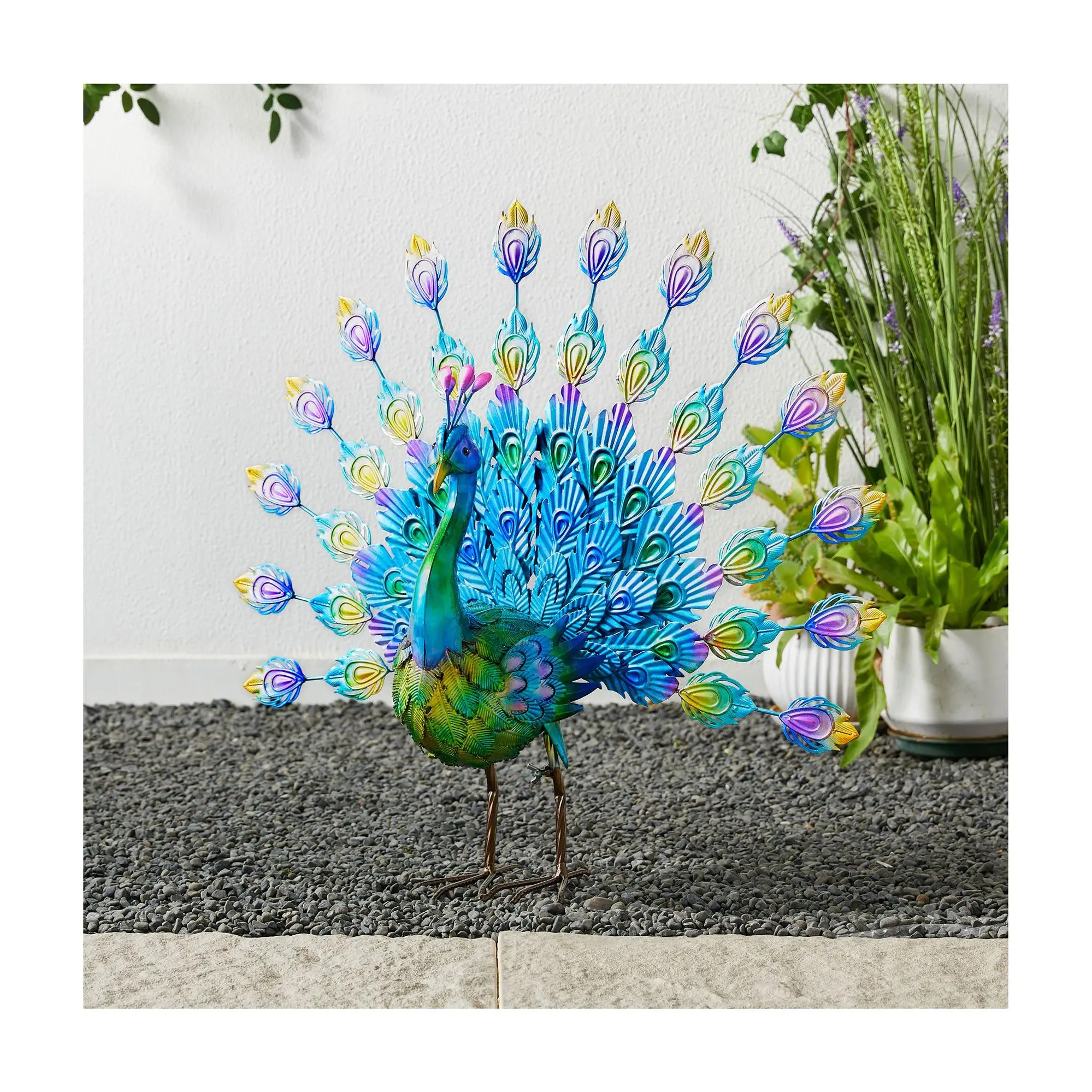 Glitzhome 29"W Peacock Open Tail Garden Statuewith Stakes