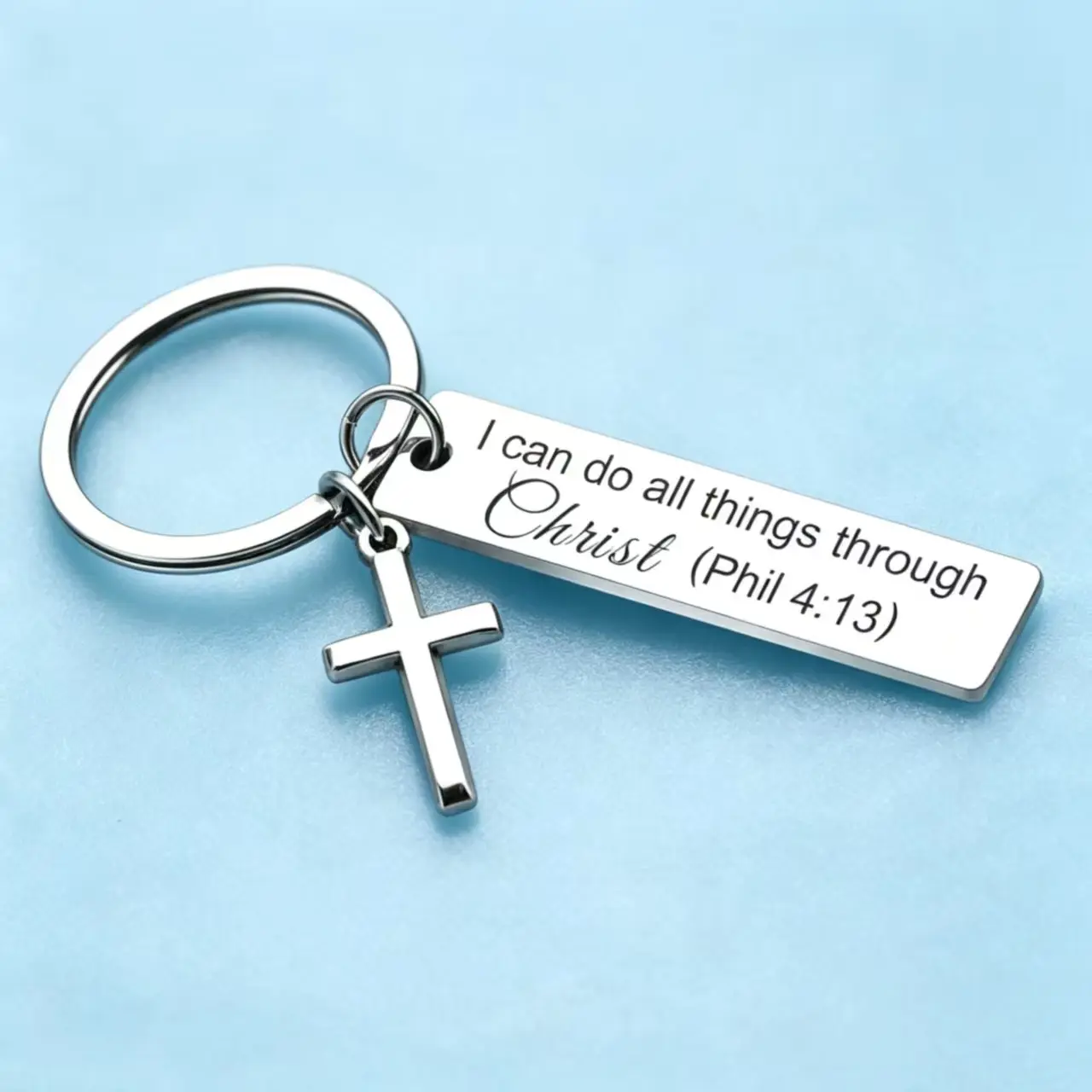 Bible Verse Pendant with Cross Keychain, Meaningful Comfort Sacred Symbolism Phil 4:13 Christian Accessory