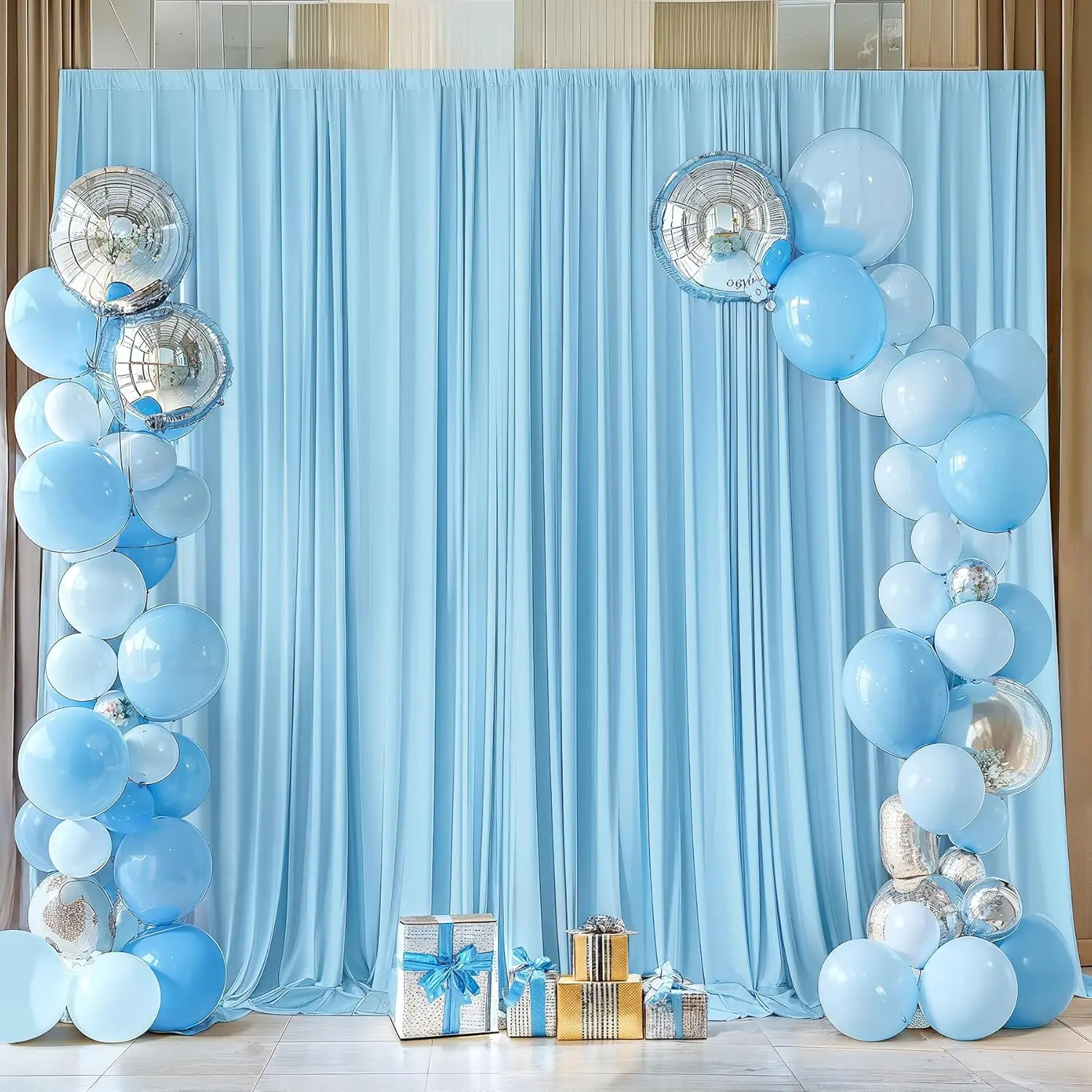 10x10ft Blue Backdrop Curtains for  Shower, Wrinkle Free Blue Curtains Photo Backdrop Drapes for Photography Weddings Birthday Soft Fabric Party Backgournd for Photoshoot 5x10ft, 2 Panels