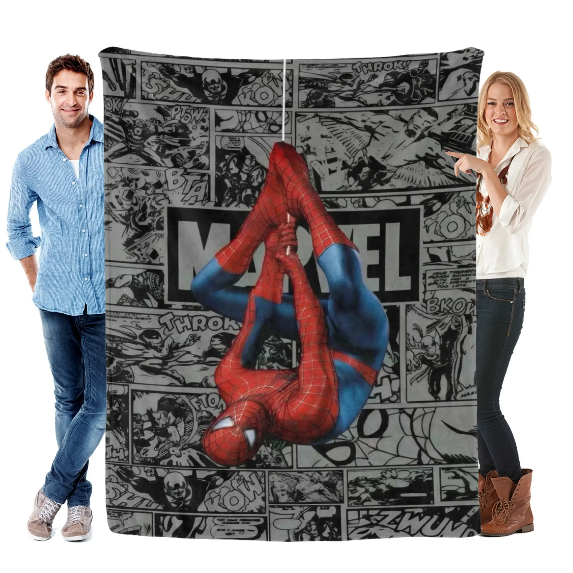 [SummerVibes] MARVEL CLASSIC Spider-Man Comic Flannel Blanket - Cozy 2D Print Superhero Throw for Home Bedroom Decor, Couch & Fans Gift
