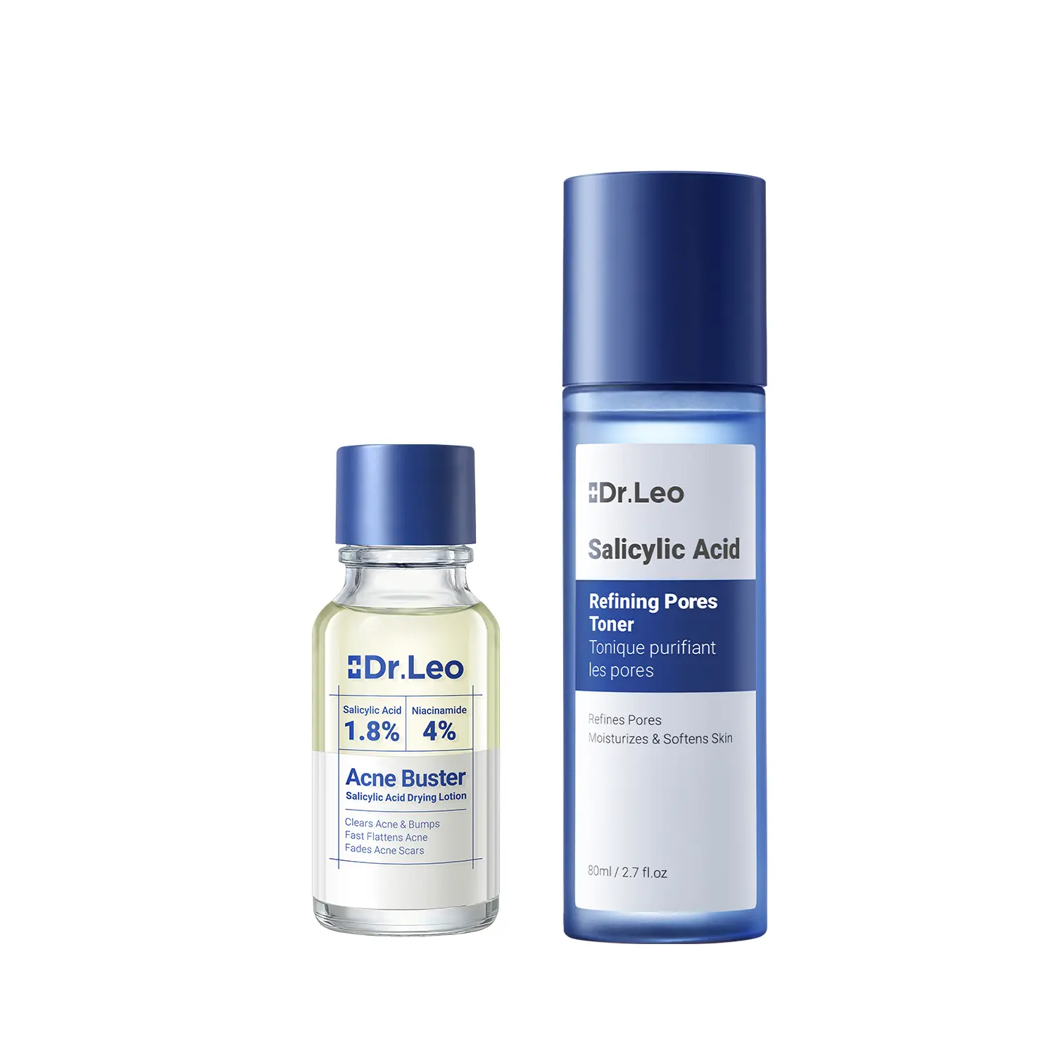 Dr.Leo Clear Pores & Rapid Pimple Relief Set: Salicylic Acne Buster Drying Lotion Plus 20ml + Salicylic Acid Refining Pores Toner 80ml for Acne-prone Skin & Sensitive Skin #DealsForYouDays