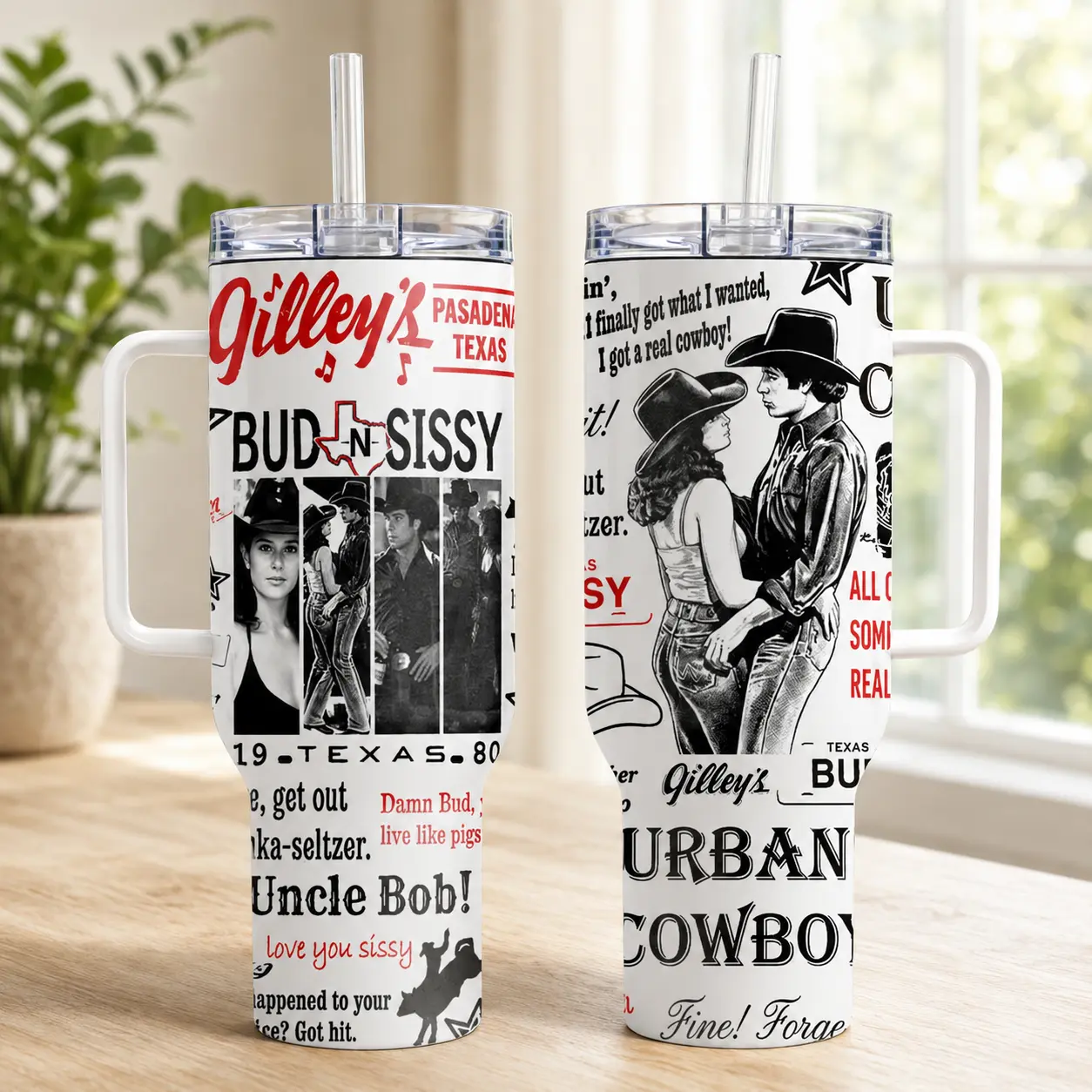 Vintage Texas Cowboy 40oz Tumbler with Handle and Straw Insulated Stainless Steel Western Aesthetic Country Music Fan Gifts White