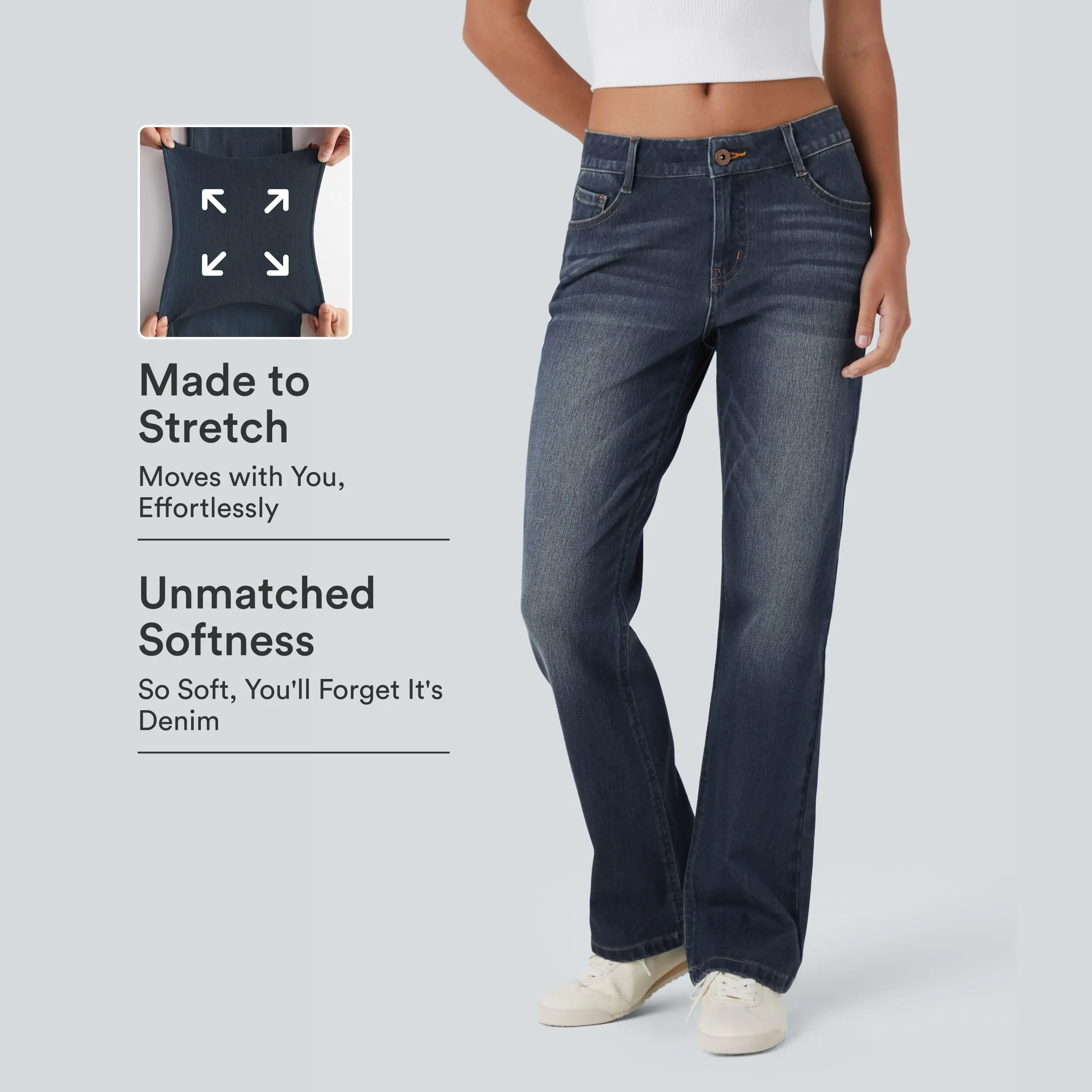 Halara Flex™ Low Rise Zipper Pockets Washed Casual Bootcut Jeans
