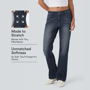 Halara Flex™ Low Rise Zipper Pockets Washed Casual Bootcut Jeans