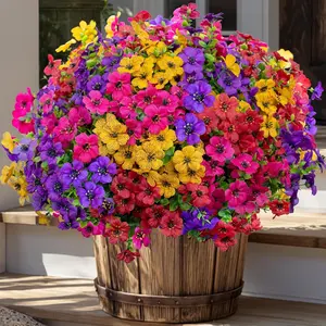 Artificial Flowers for Outdoors Fake Plants - 16 Bundles Faux Outside Greenery Boxwood UV Resistant Plastic Shrubs Decor Fake Flower Bouquet Vibrant Faux Flowers (Mixed)