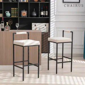 CHAIRUS  26.5 Inch Counter Height Bar Stools Set of 2,Modern Stool Bar Chairs with Footrest,Armless Counter Stool With Black Metal Legs,Linen Upholstered Bar Stools for Kitchen Island,Dining Room,Beige